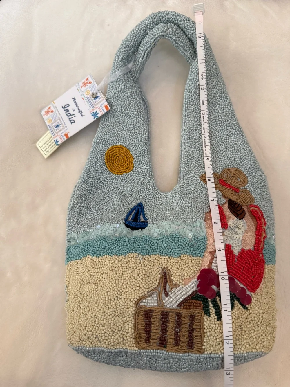 Made In India handcrafted Beaded “girl on Beach” Hobo Bag. NWT Tik Tok Famous